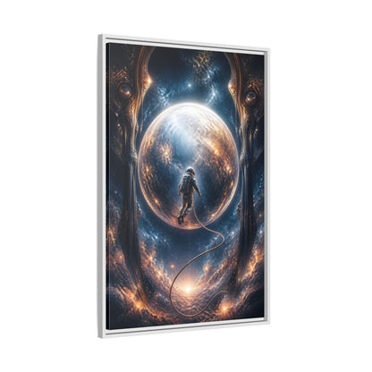 Side Mockup 9. Astronaut Over Luminous Planet shown as framed canvas print