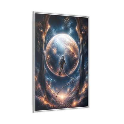 Side Mockup 7. Astronaut Over Luminous Planet shown as framed canvas print