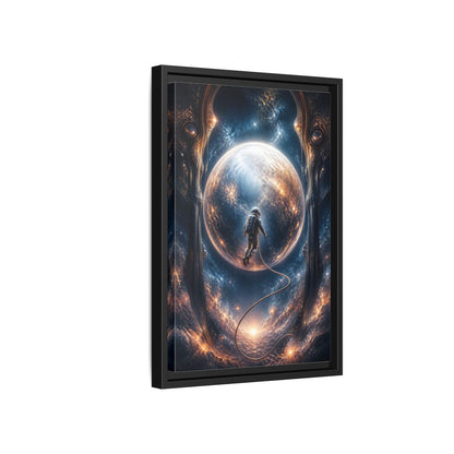 Side Mockup 6. Astronaut Over Luminous Planet shown as framed canvas print