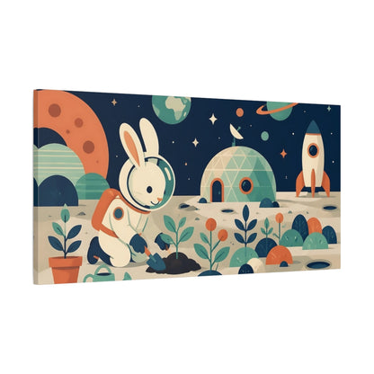 Main Mockup. Astronaut Rabbit Kids Room shown as canvas print