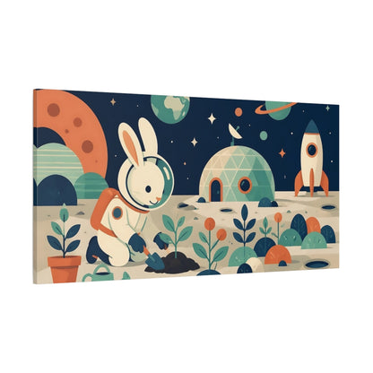 Side Mockup 2. Astronaut Rabbit Kids Room shown as canvas print