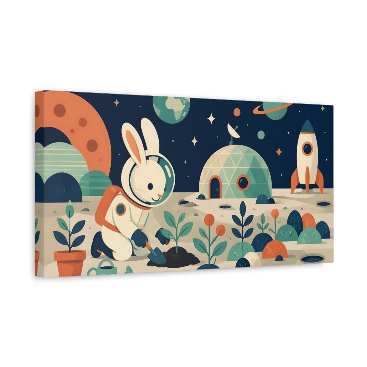 Side Mockup 3. Astronaut Rabbit Kids Room shown as canvas print