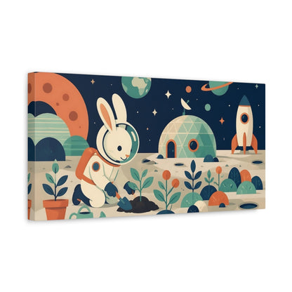 Side Mockup 3. Astronaut Rabbit Kids Room shown as canvas print