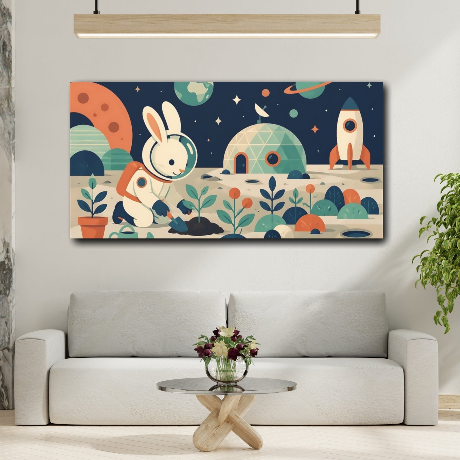 Mockup 2. Astronaut Rabbit Kids Room shown as canvas print