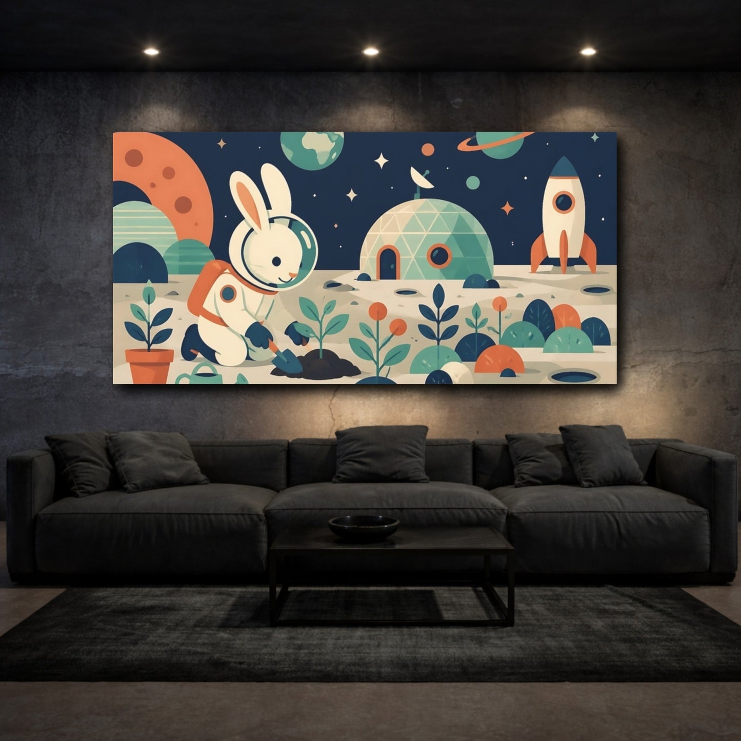 Mockup 3. Astronaut Rabbit Kids Room shown as canvas print