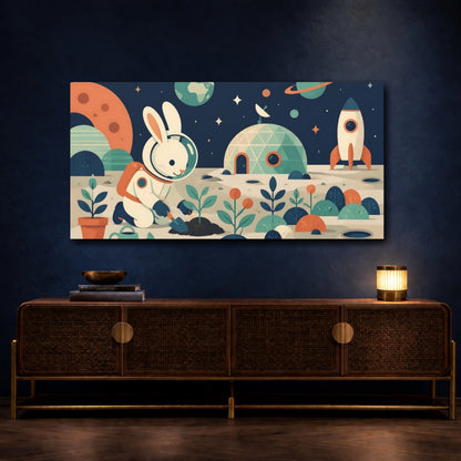 Mockup 4. Astronaut Rabbit Kids Room shown as canvas print