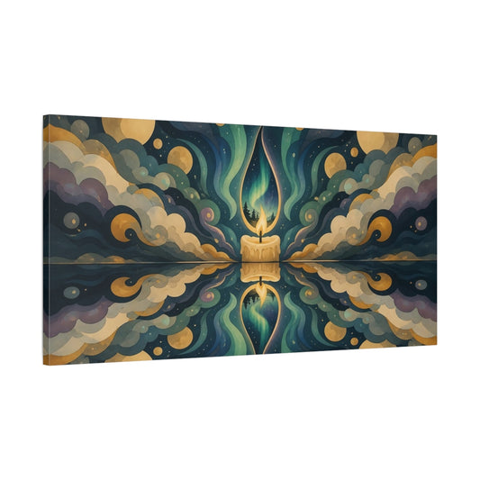 Main Mockup. Aurora Candle Nightscape shown as canvas print
