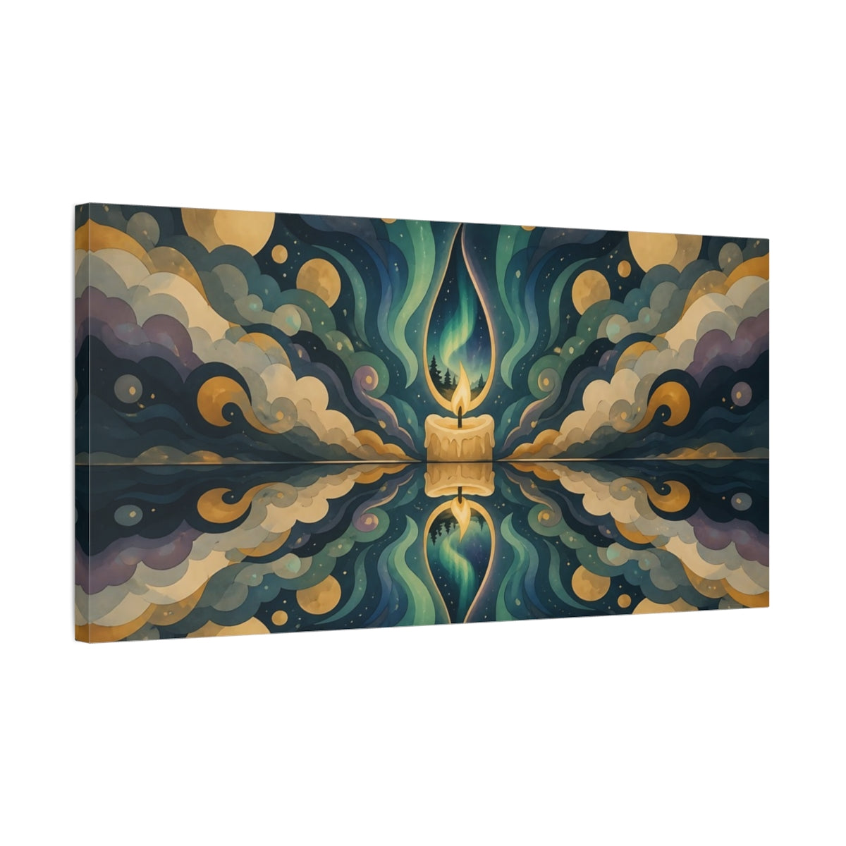 Side Mockup 1. Aurora Candle Nightscape shown as canvas print