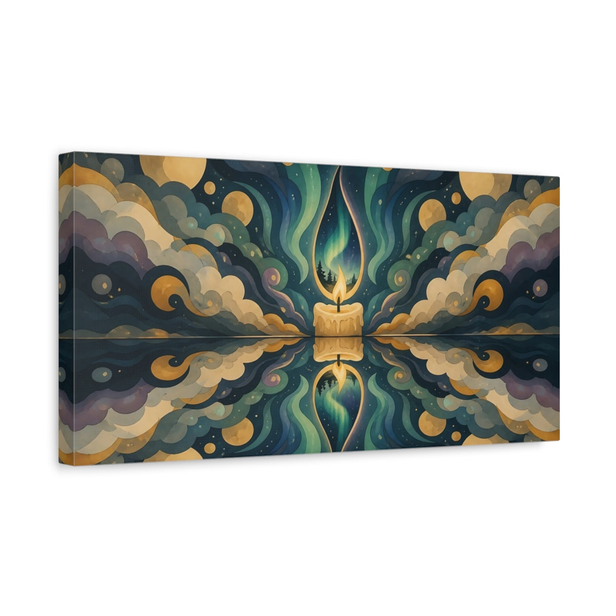 Side Mockup 3. Aurora Candle Nightscape shown as canvas print
