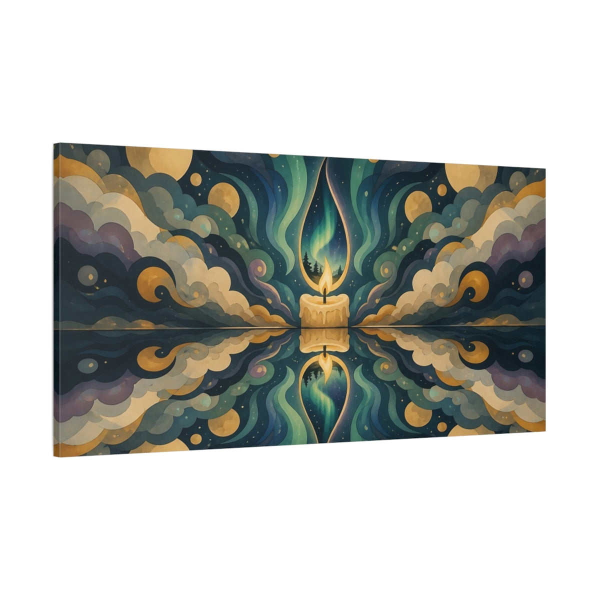 Side Mockup 2. Aurora Candle Nightscape shown as canvas print