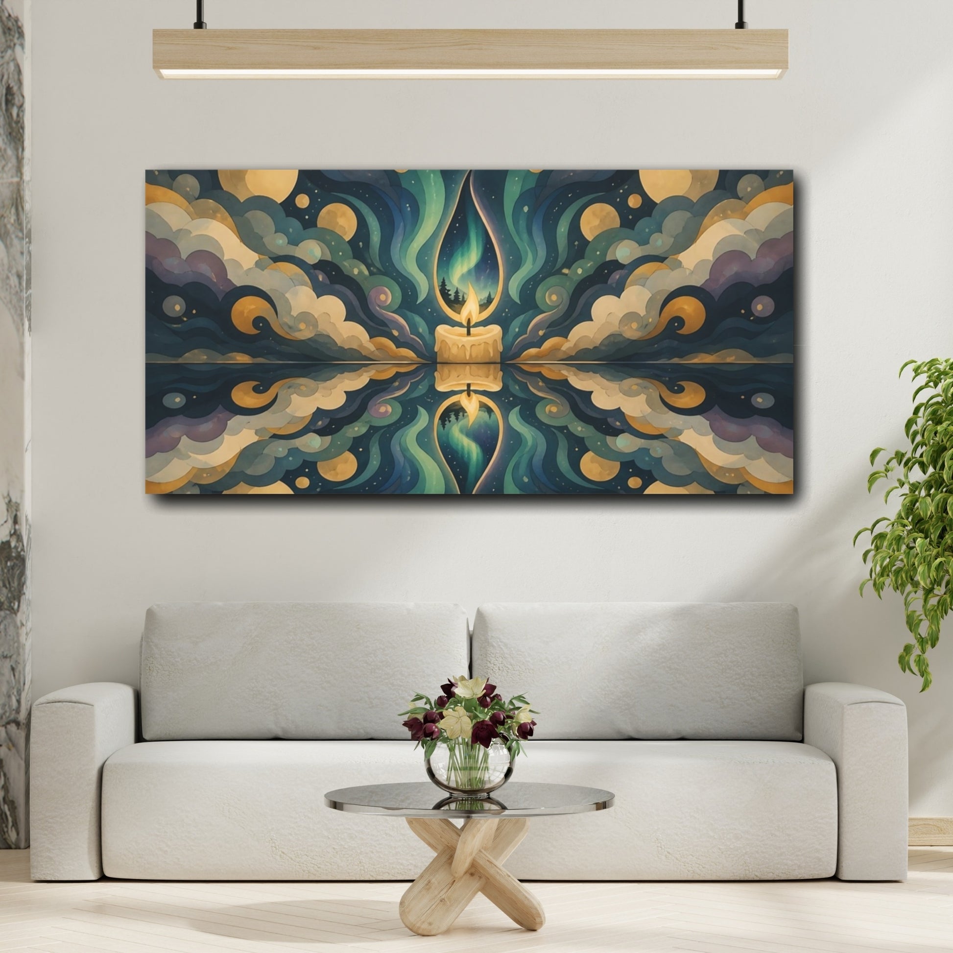 Mockup 2. Aurora Candle Nightscape shown as canvas print