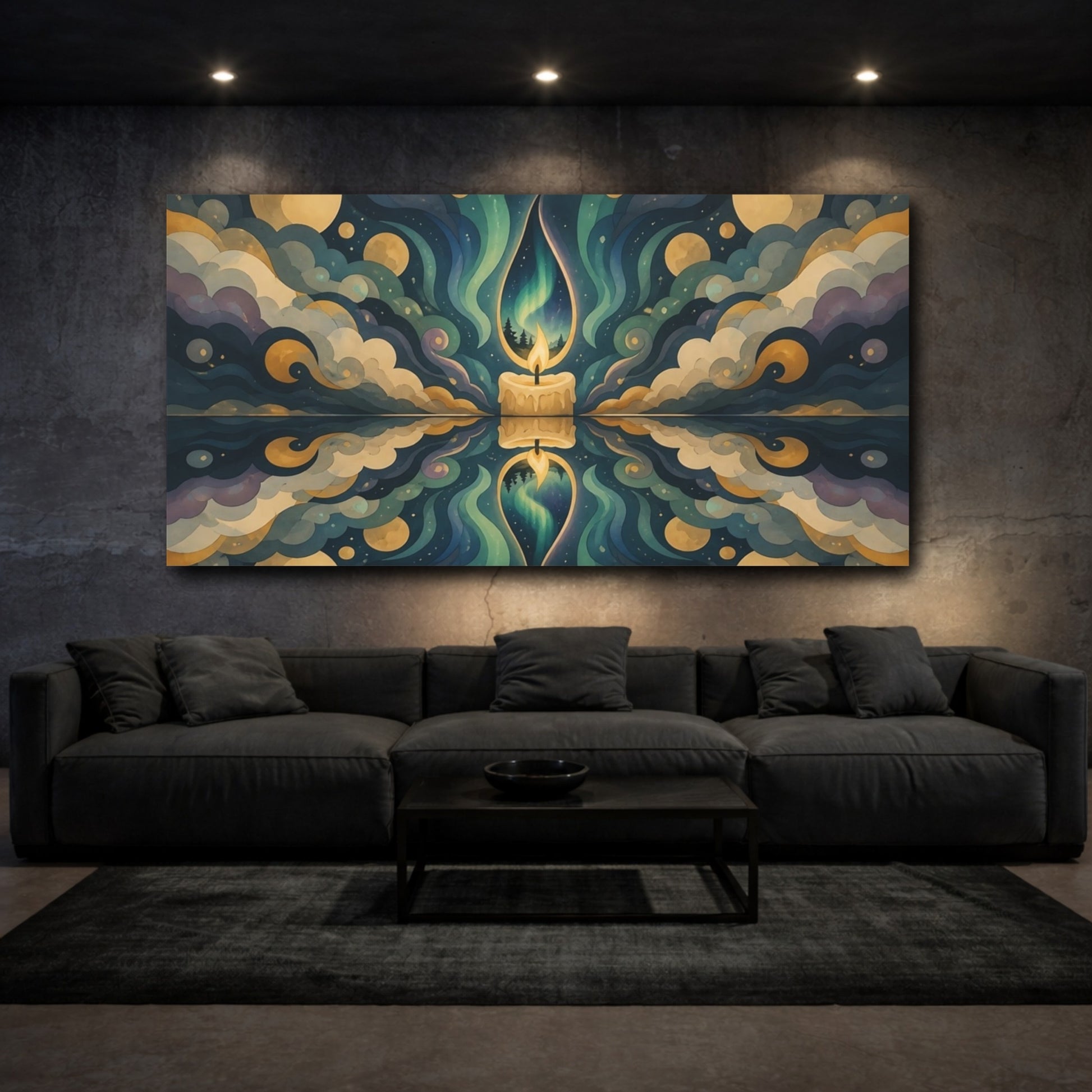 Mockup 3. Aurora Candle Nightscape shown as canvas print