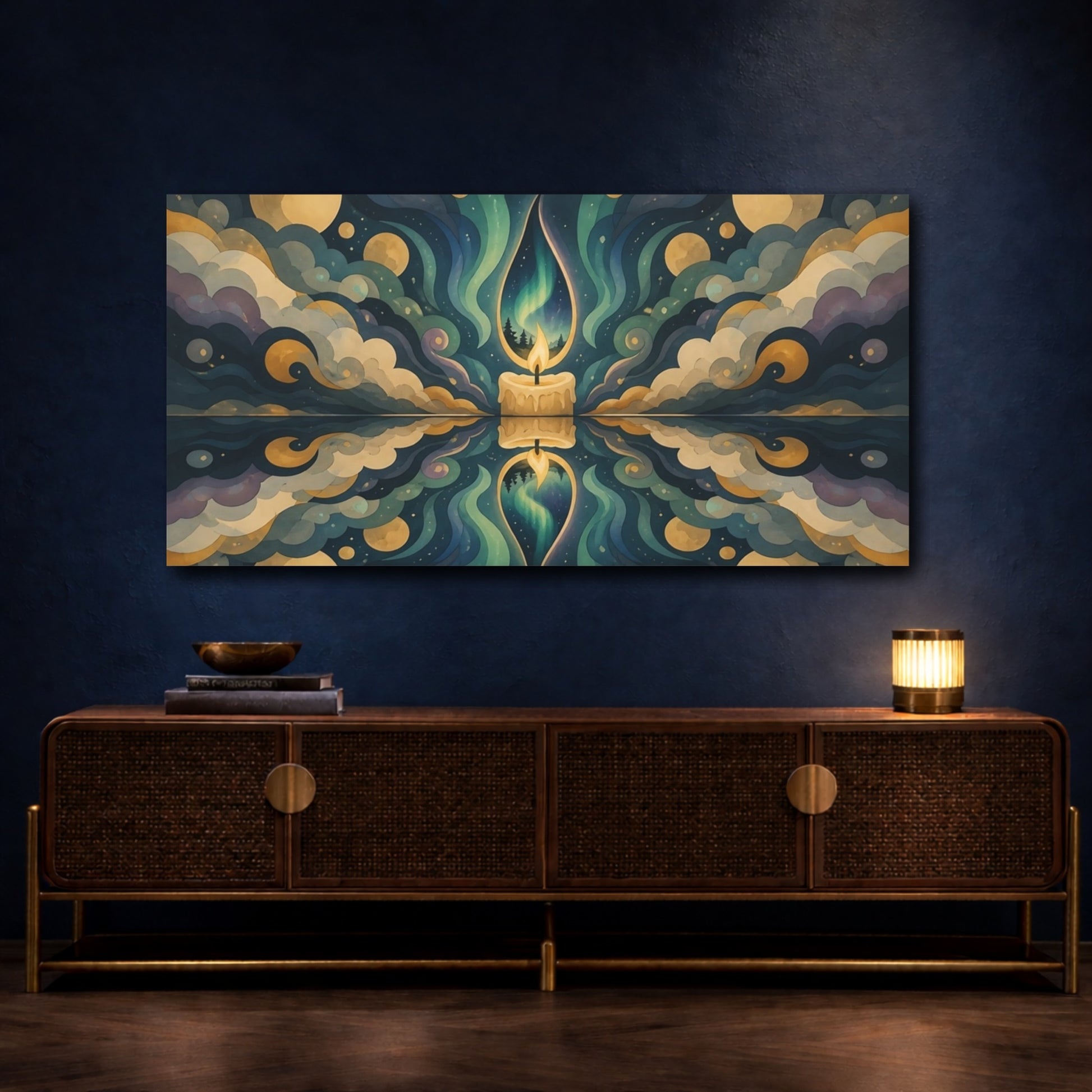 Mockup 4. Aurora Candle Nightscape shown as canvas print