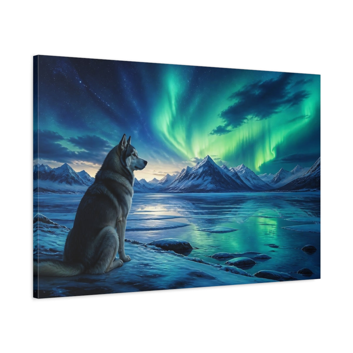 Main Mockup. Aurora Husky Nightscape shown as canvas print