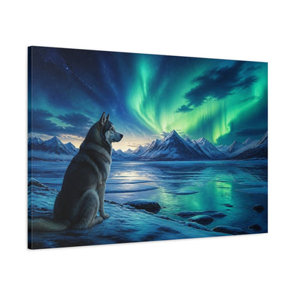 Main Mockup. Aurora Husky Nightscape shown as canvas print