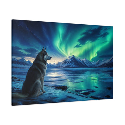 Side Mockup 1. Aurora Husky Nightscape shown as canvas print