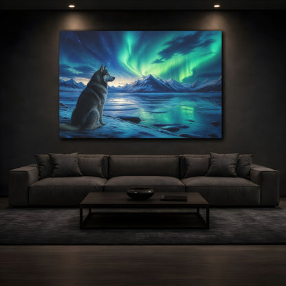 Mockup 3. Aurora Husky Nightscape shown as canvas print