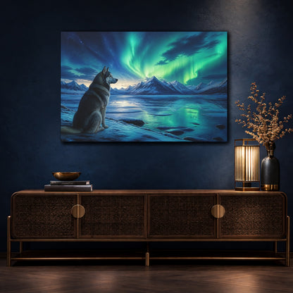 Mockup 4. Aurora Husky Nightscape shown as canvas print