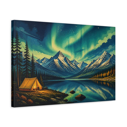 Side Mockup 3. Aurora Landscape Camp shown as canvas print