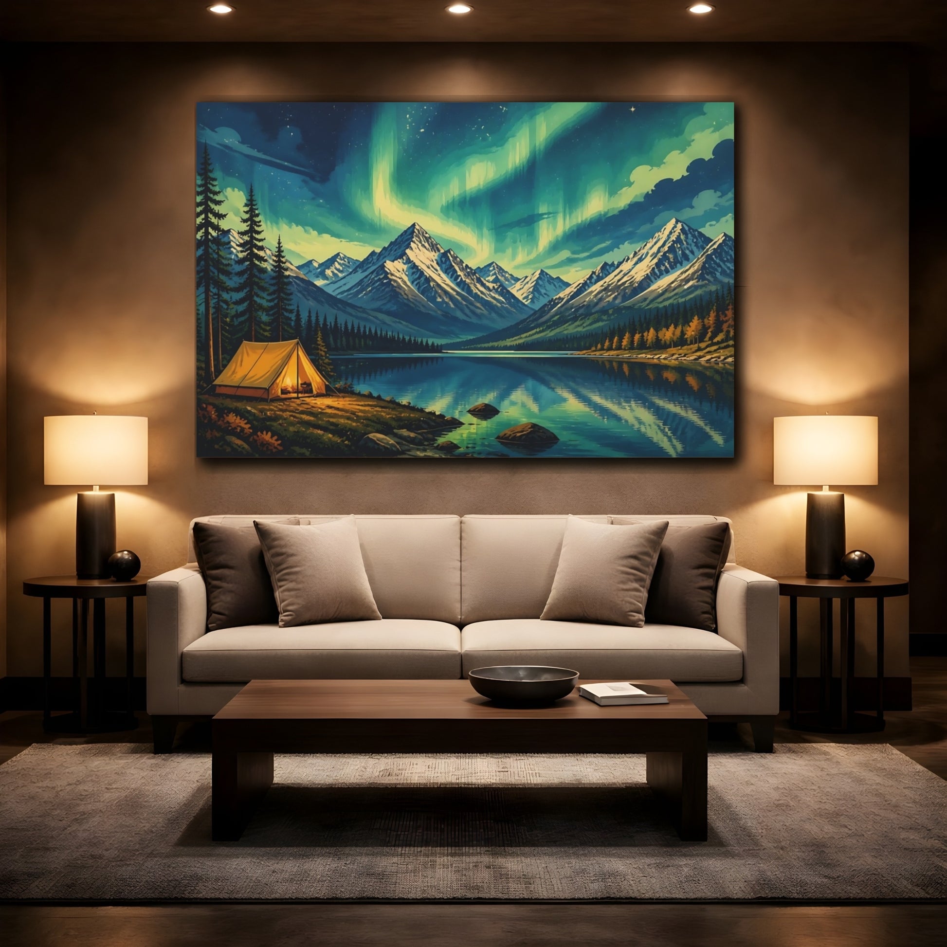 Mockup 2. Aurora Landscape Camp shown as canvas print