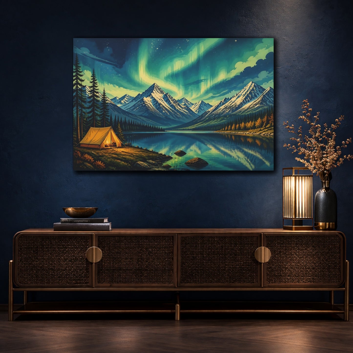 Mockup 4. Aurora Landscape Camp shown as canvas print