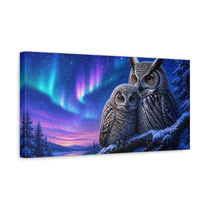 Side Mockup 3. Aurora Night Owls shown as canvas print