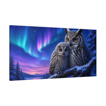 Side Mockup 2. Aurora Night Owls shown as canvas print