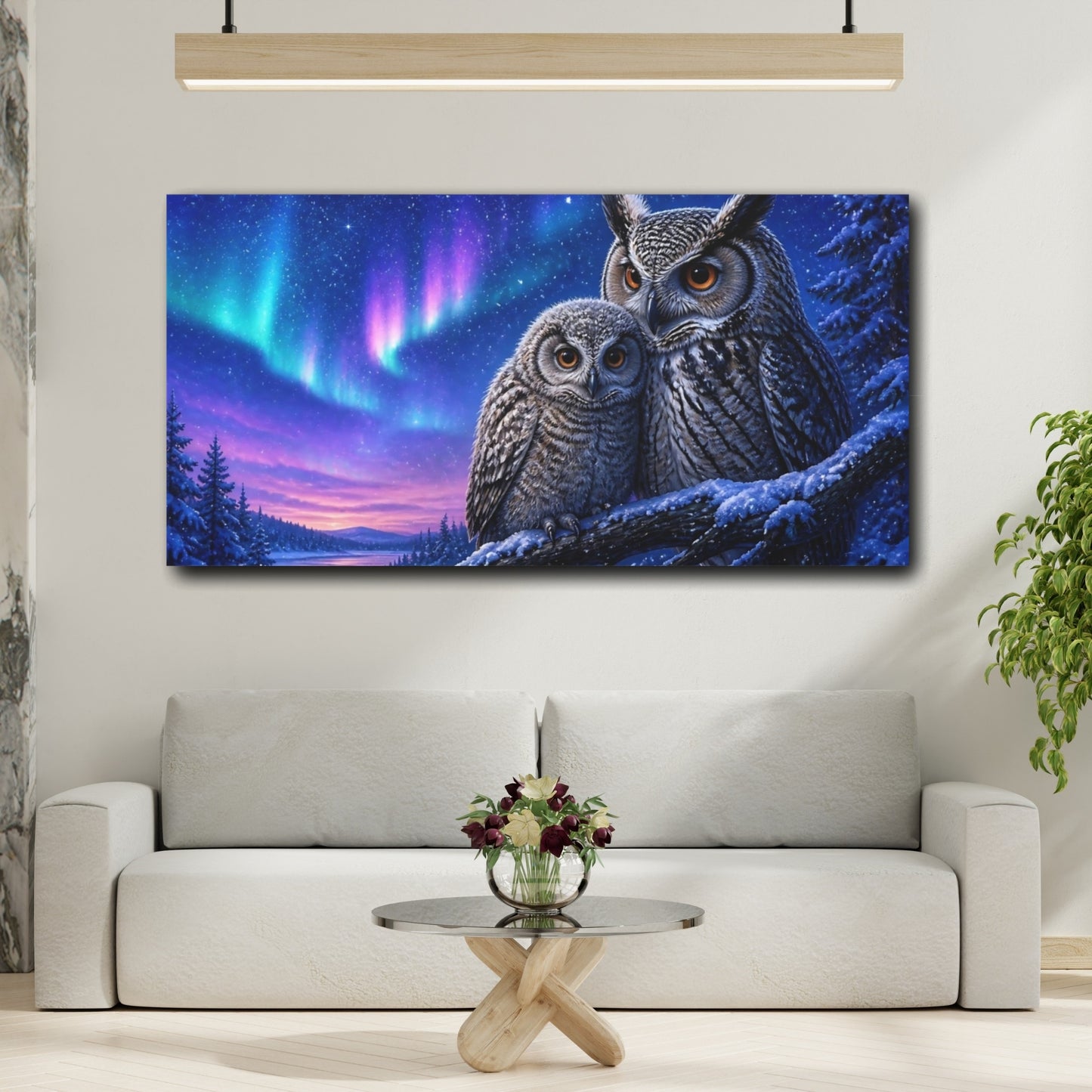 Mockup 2. Aurora Night Owls shown as canvas print