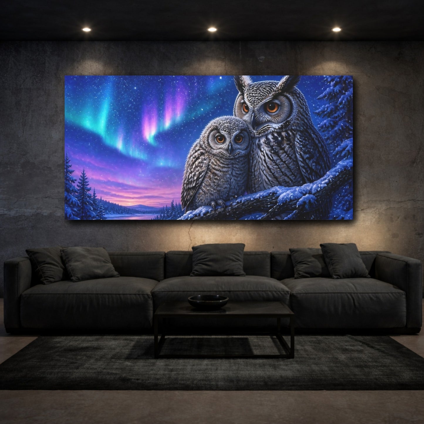 Mockup 3. Aurora Night Owls shown as canvas print