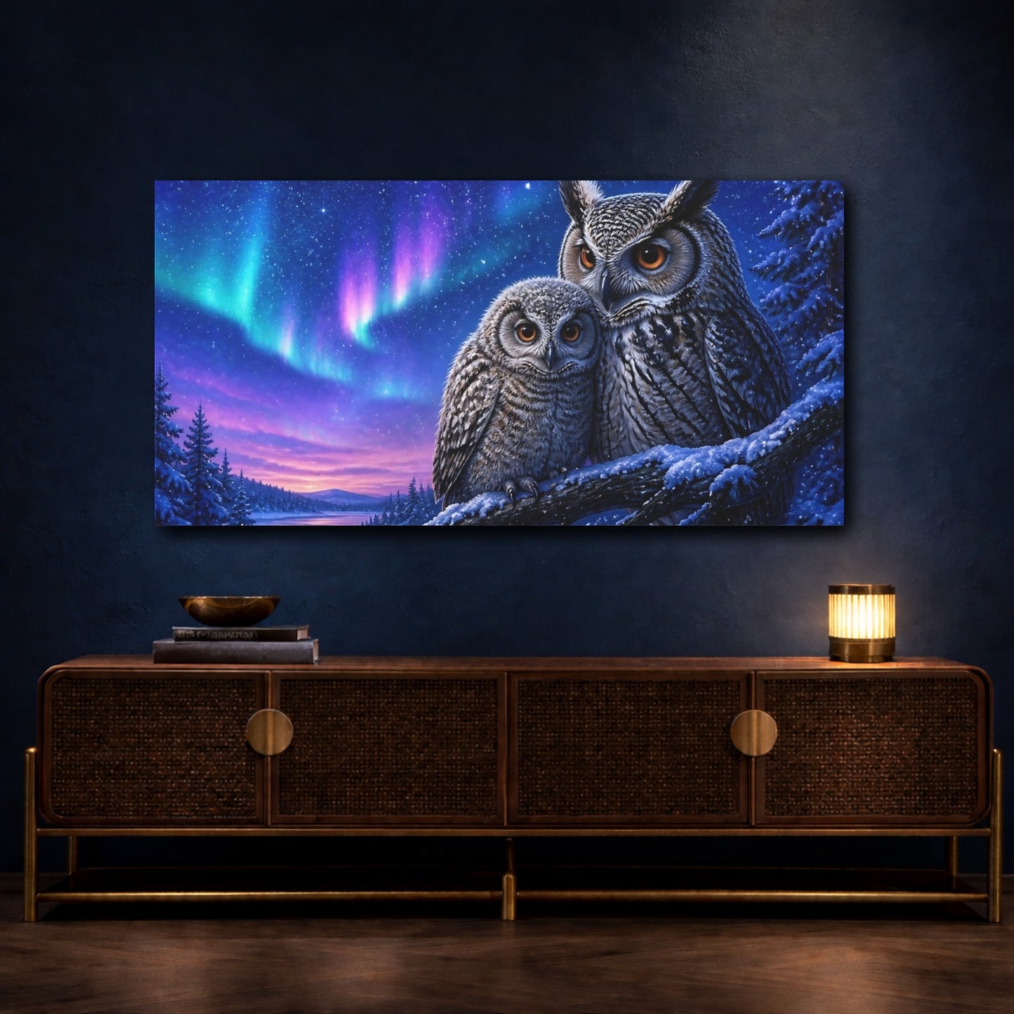 Mockup 4. Aurora Night Owls shown as canvas print
