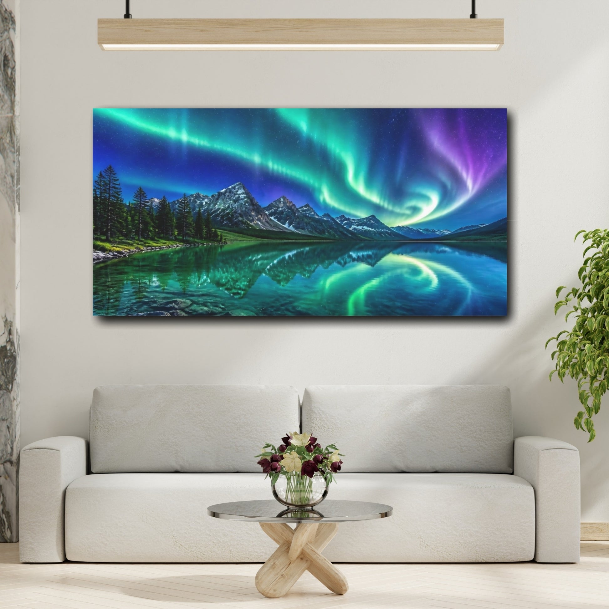 Mockup 2. Aurora Over Alpine Lake shown as canvas print