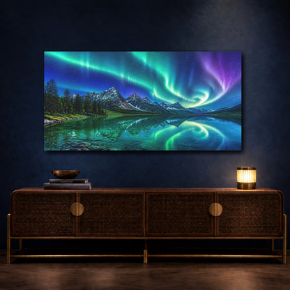 Mockup 4. Aurora Over Alpine Lake shown as canvas print