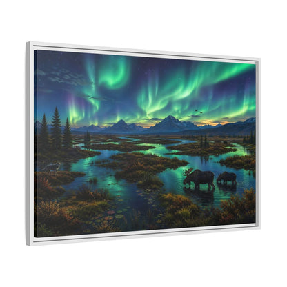 Side Mockup 9. Aurora Over Moose Marsh shown as framed canvas print