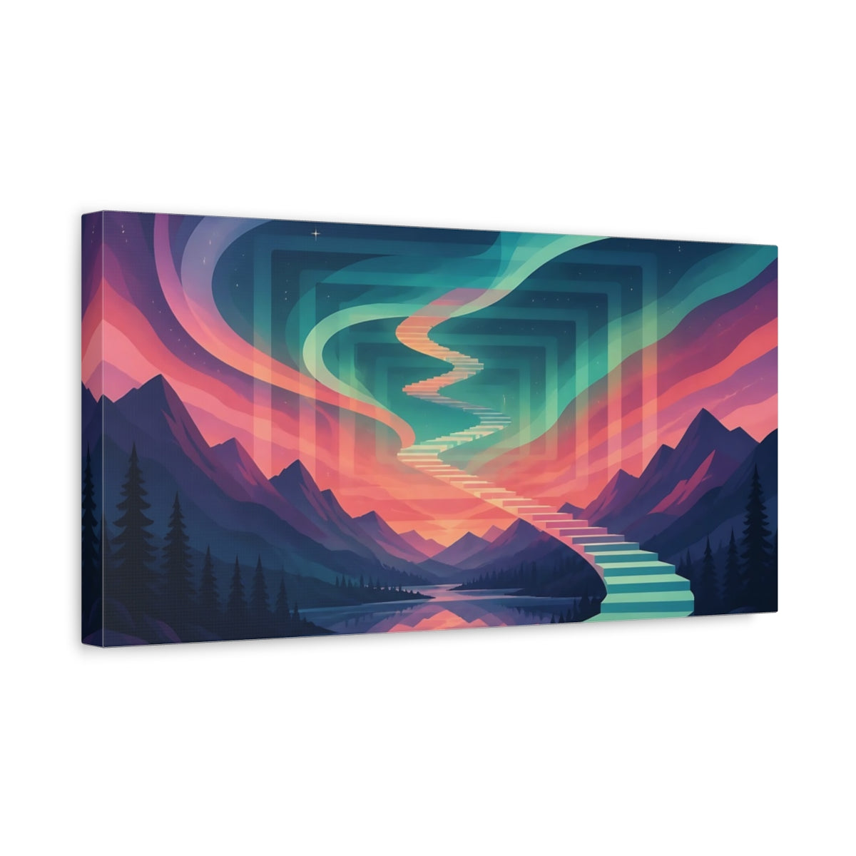 Side Mockup 3. Aurora Stairway To Sky shown as canvas print