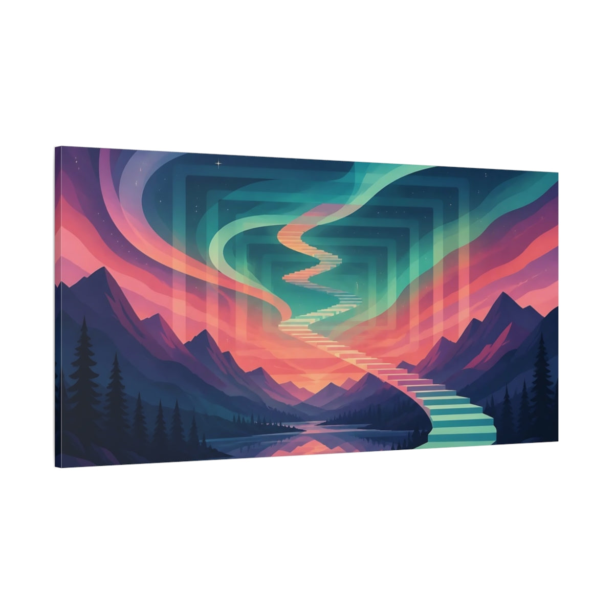Side Mockup 2. Aurora Stairway To Sky shown as canvas print