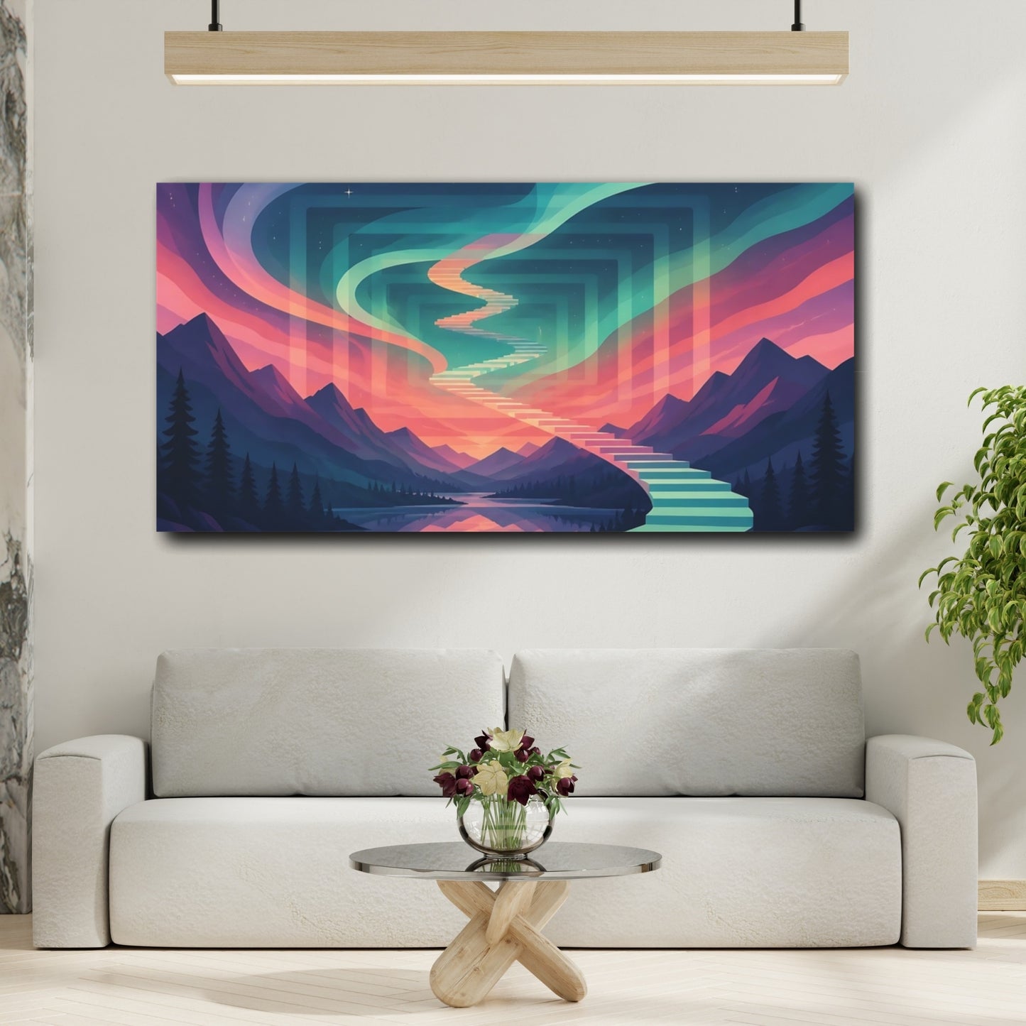 Mockup 2. Aurora Stairway To Sky shown as canvas print