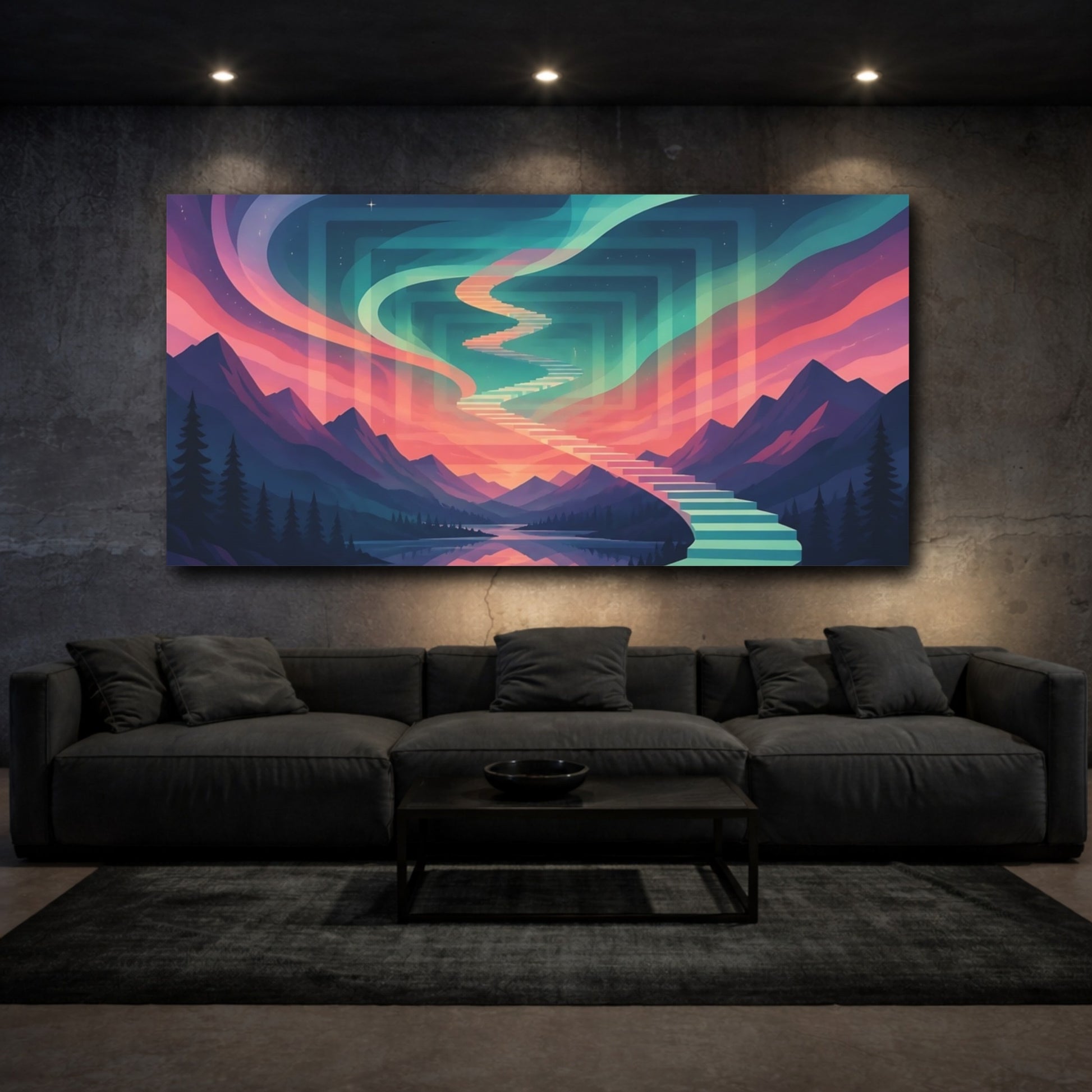 Mockup 3. Aurora Stairway To Sky shown as canvas print