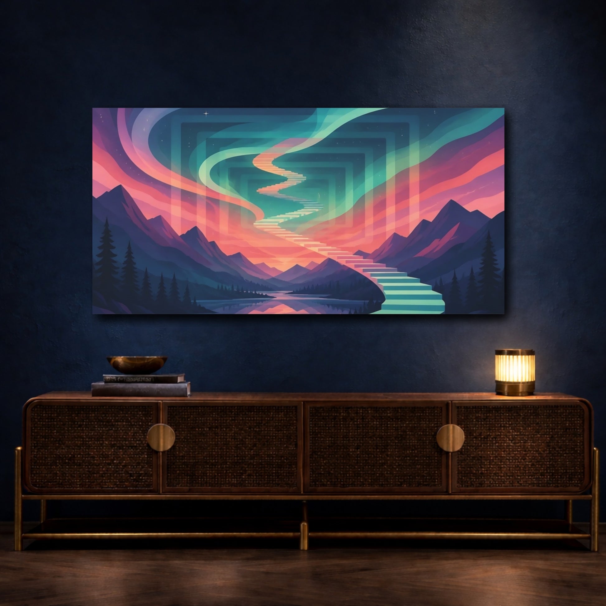 Mockup 4. Aurora Stairway To Sky shown as canvas print
