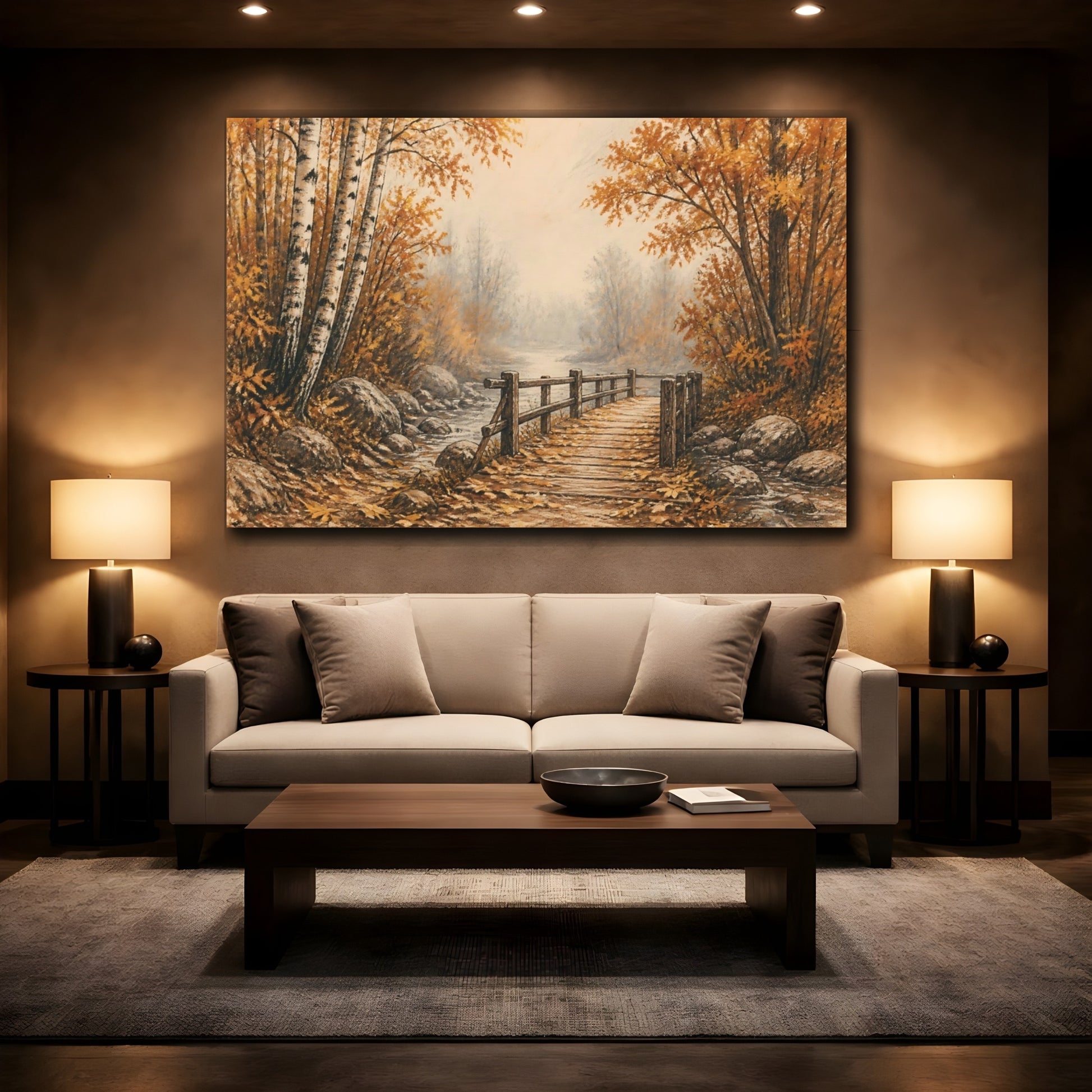 Mockup 2. Autumn Birch Footbridge shown as canvas print
