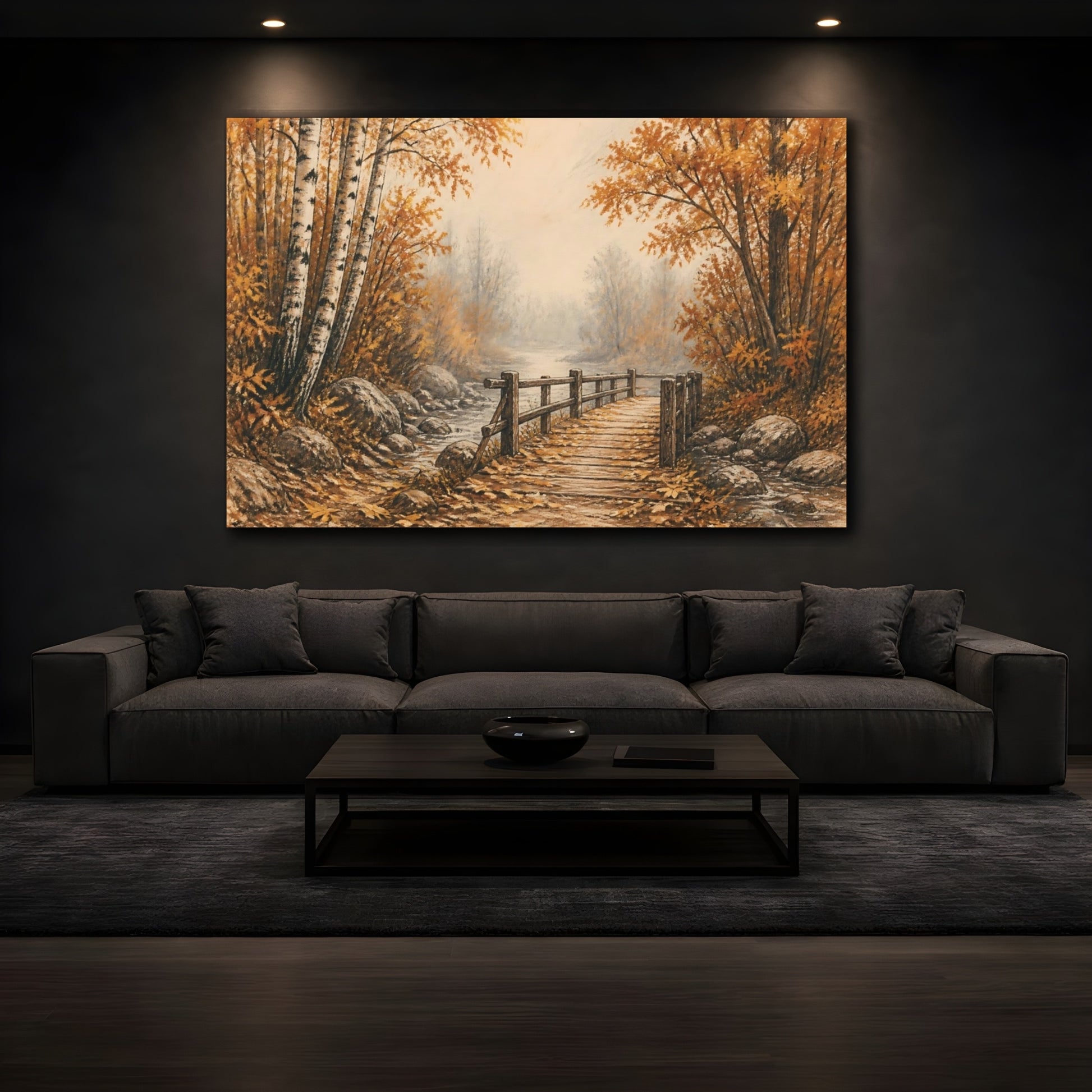 Mockup 3. Autumn Birch Footbridge shown as canvas print
