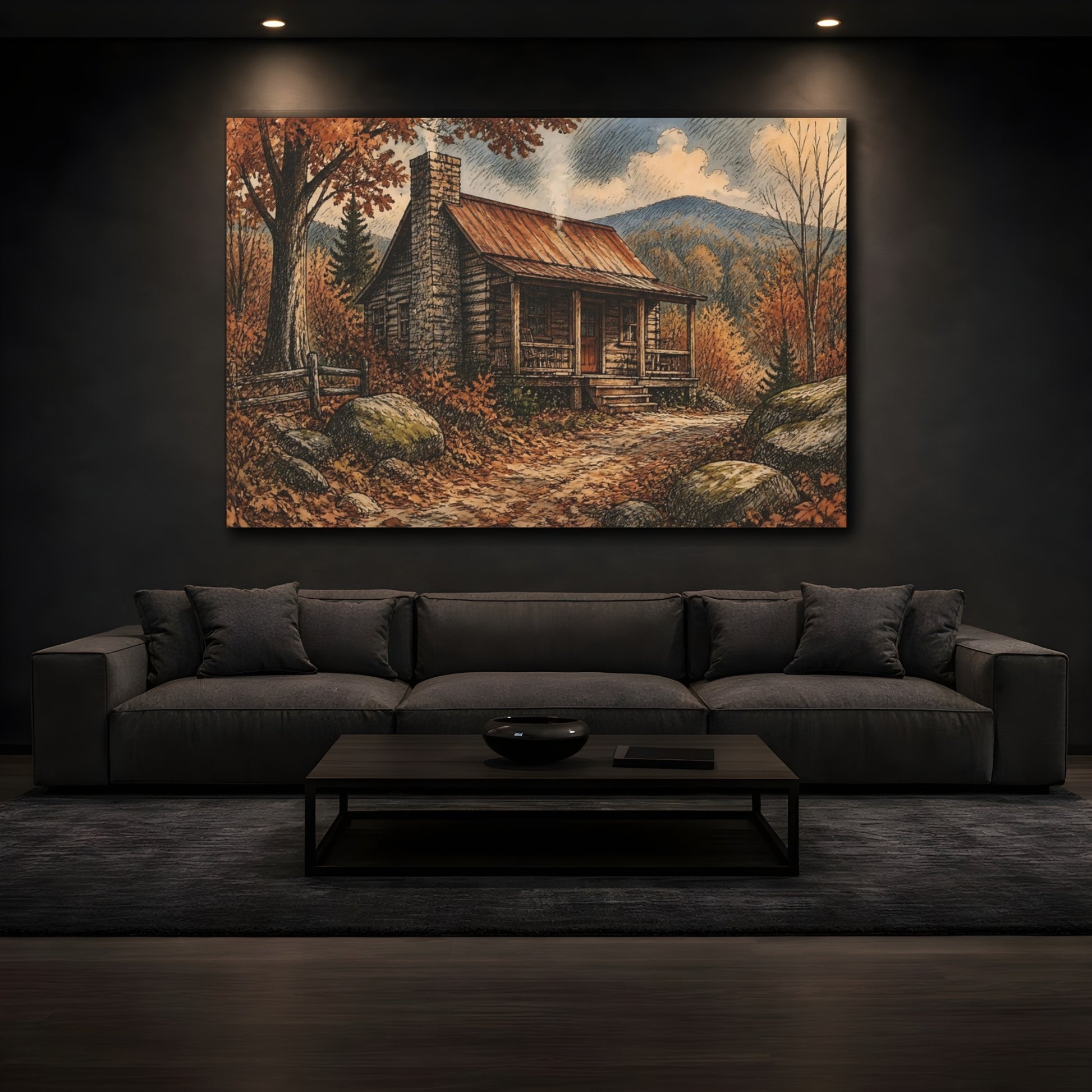 Mockup 3. Autumn Cabin Retreat shown as canvas print
