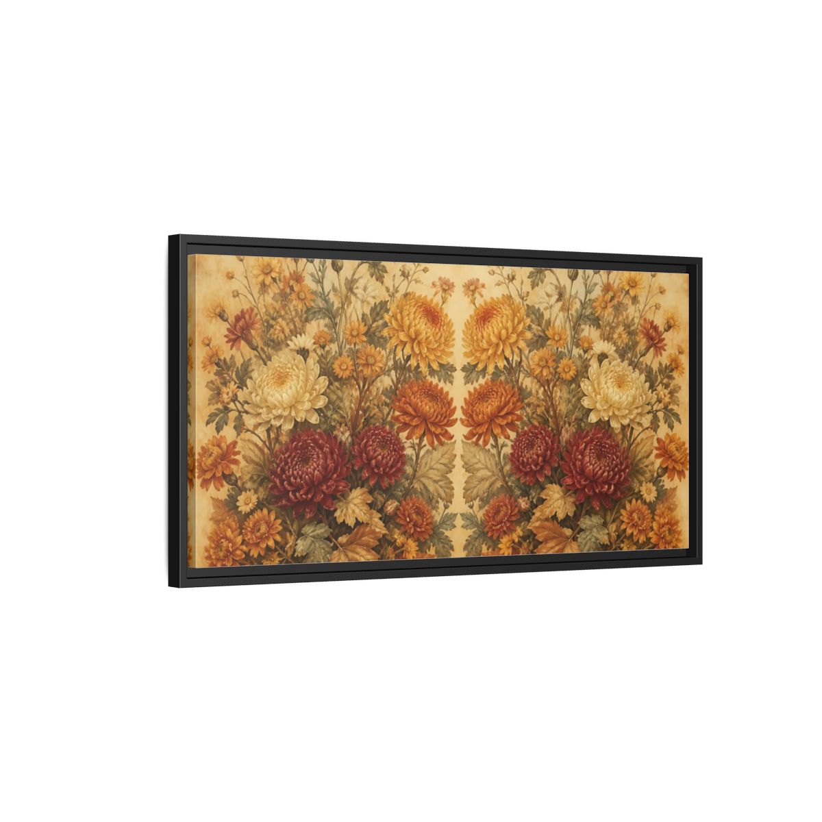 Side Mockup 2. Autumn Chrysanthemum Bouquet shown as framed canvas print