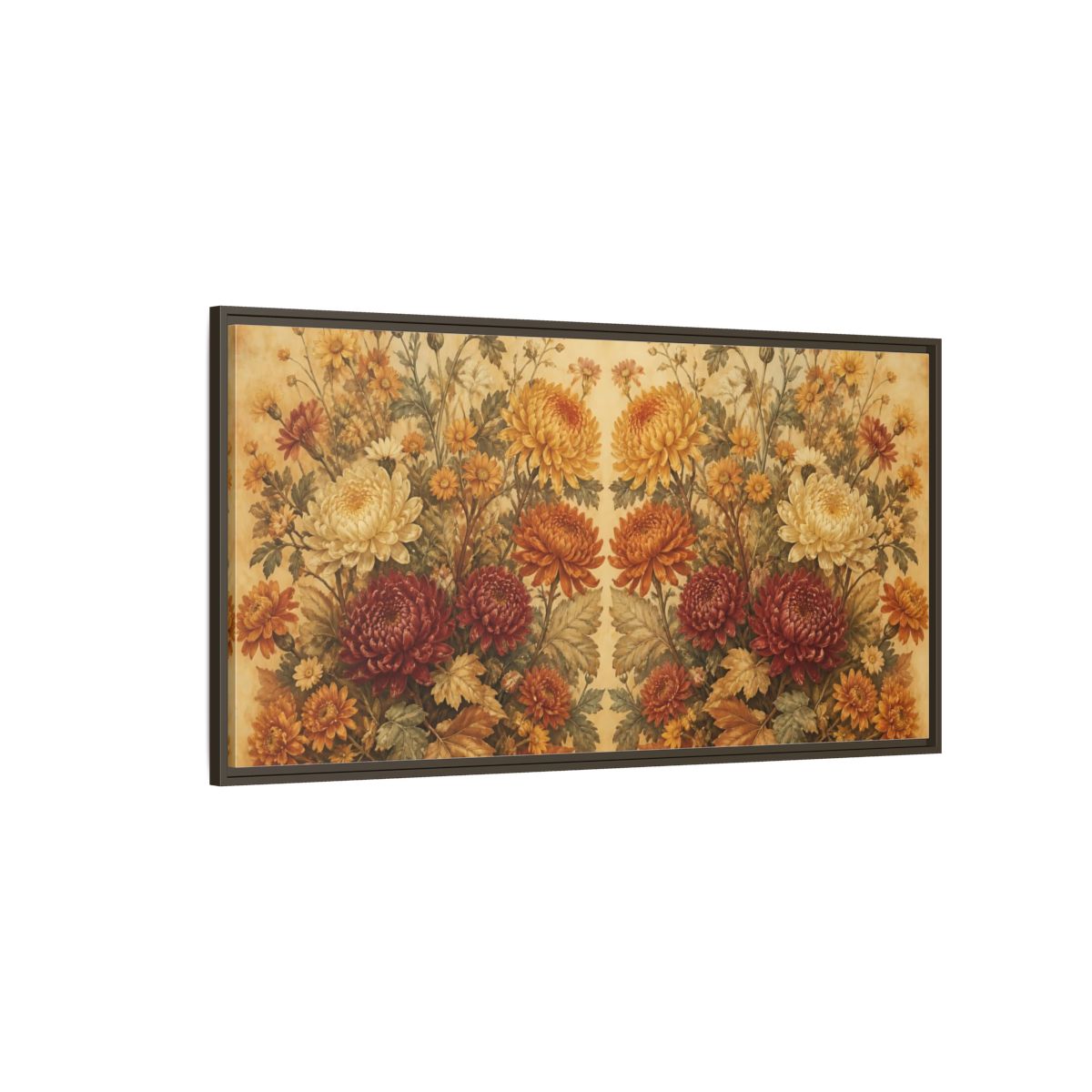 Side Mockup 4. Autumn Chrysanthemum Bouquet shown as framed canvas print