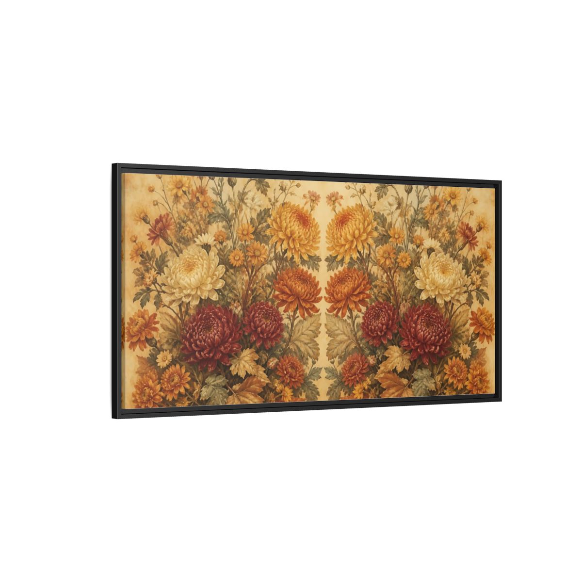 Side Mockup 5. Autumn Chrysanthemum Bouquet shown as framed canvas print