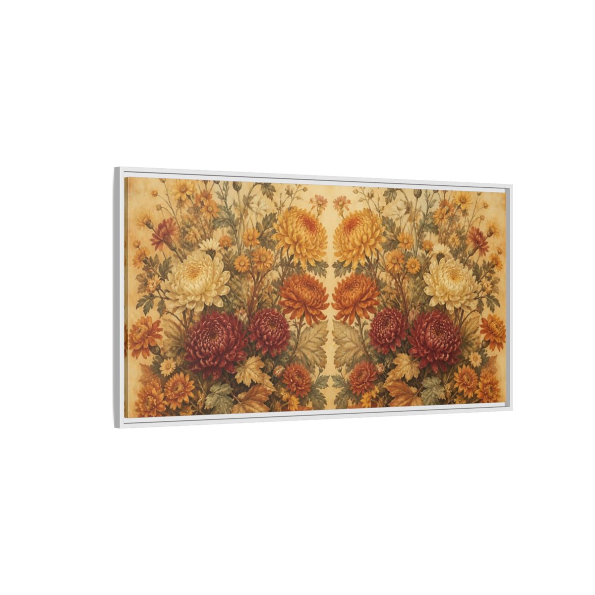 Side Mockup 3. Autumn Chrysanthemum Bouquet shown as framed canvas print