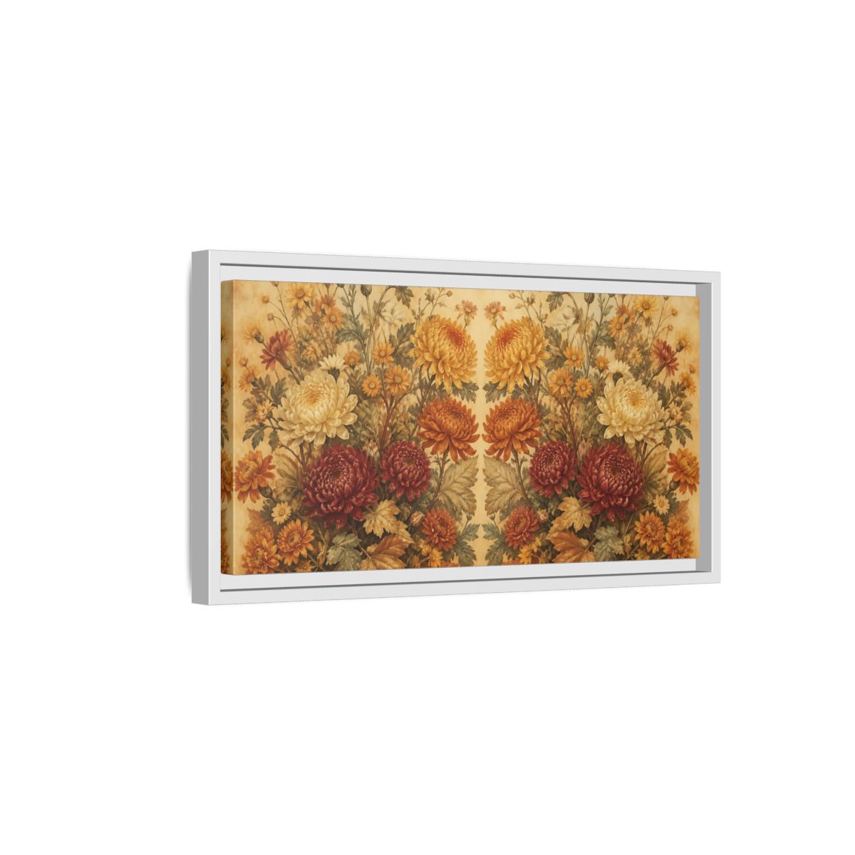Side Mockup 6. Autumn Chrysanthemum Bouquet shown as framed canvas print