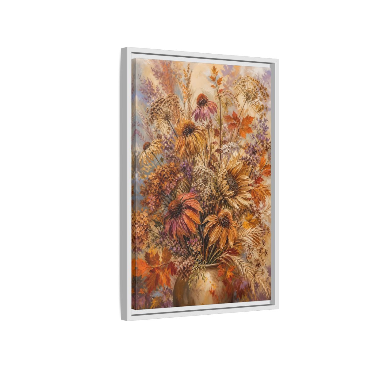 Side Mockup 1. Autumn Dried Flower Bouquet shown as framed canvas print
