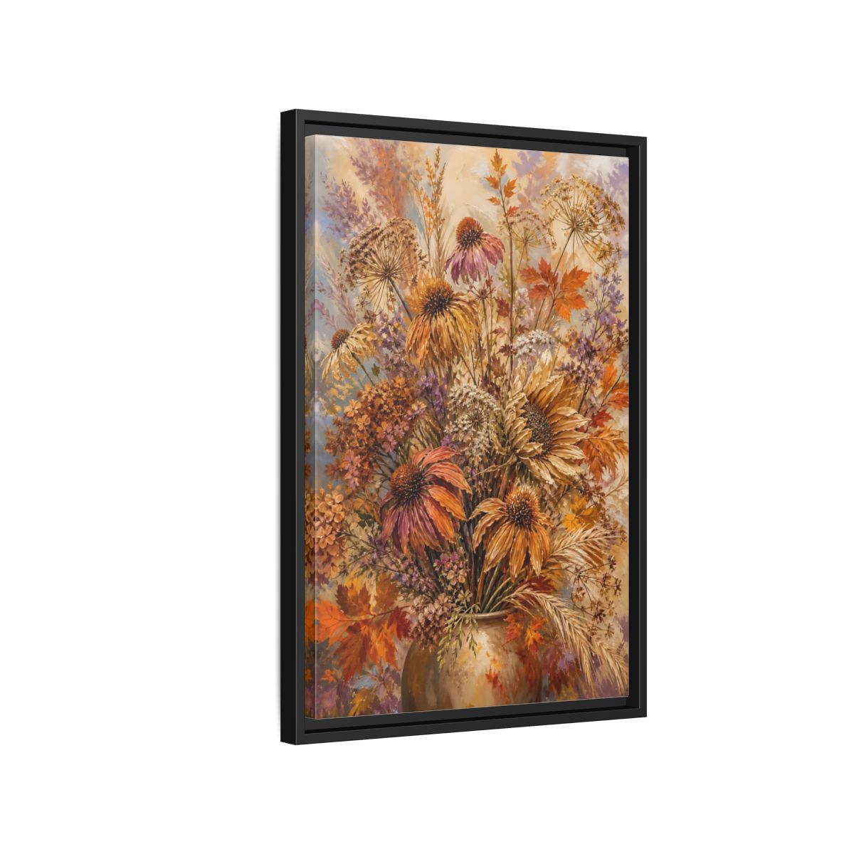 Side Mockup 3. Autumn Dried Flower Bouquet shown as framed canvas print