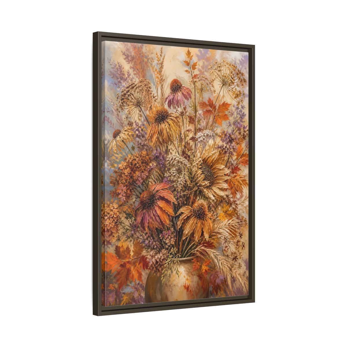 Side Mockup 11. Autumn Dried Flower Bouquet shown as framed canvas print