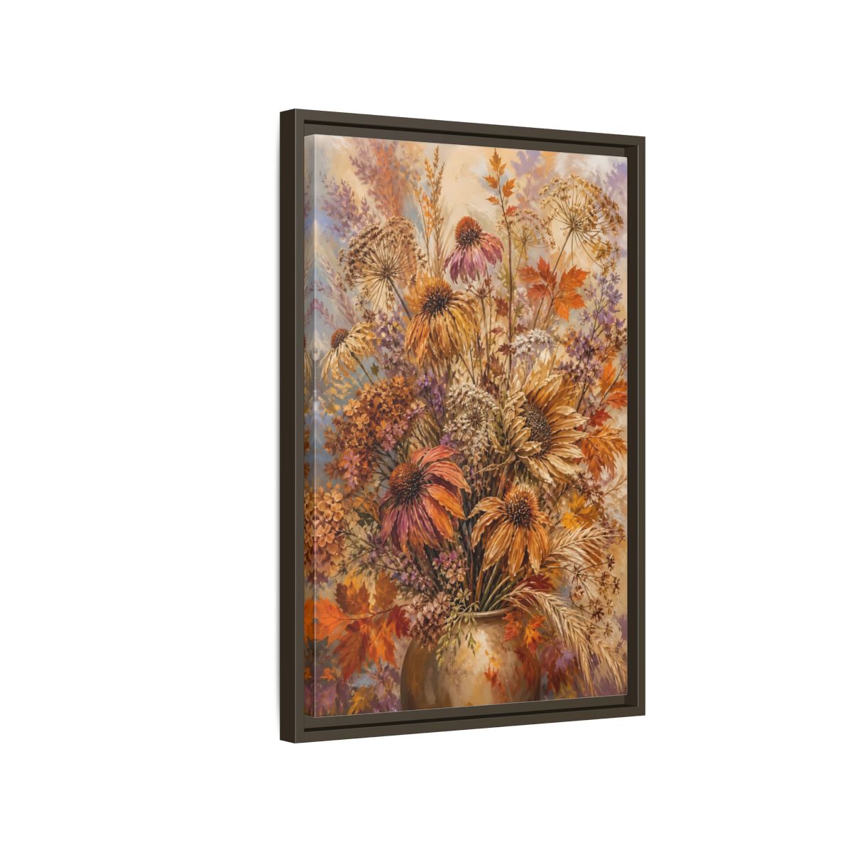 Side Mockup 2. Autumn Dried Flower Bouquet shown as framed canvas print
